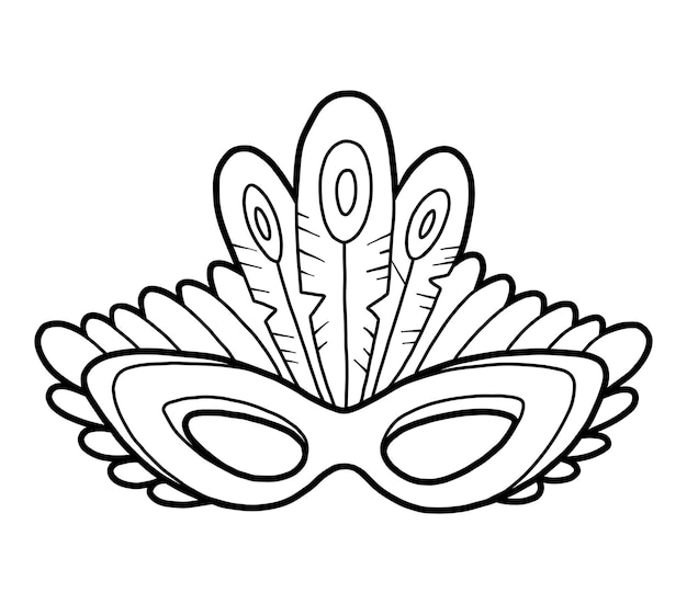 Vector coloring book for children carnival mask with peacock feathers