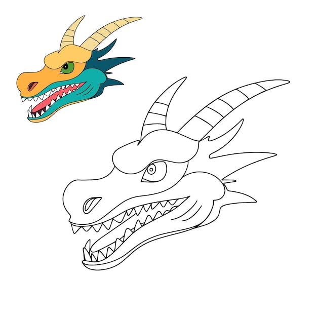 Coloring book for children cartoon character mystic animals Dragon head