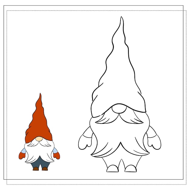 Coloring book for children Cartoon Christmas Gnome