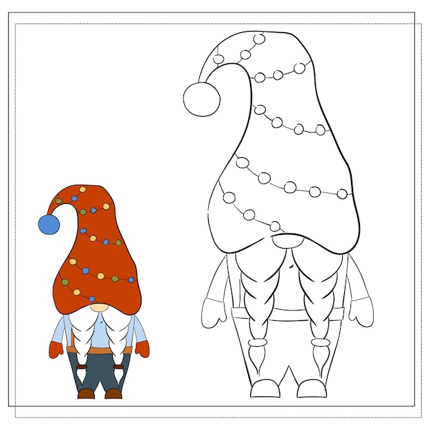 Coloring book for children cartoon christmas gnome