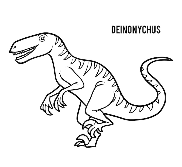 Coloring book for children, cartoon deinonychus