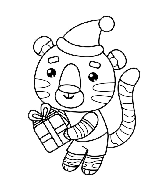 Coloring book for children, Chinese New Year, Tiger and gift