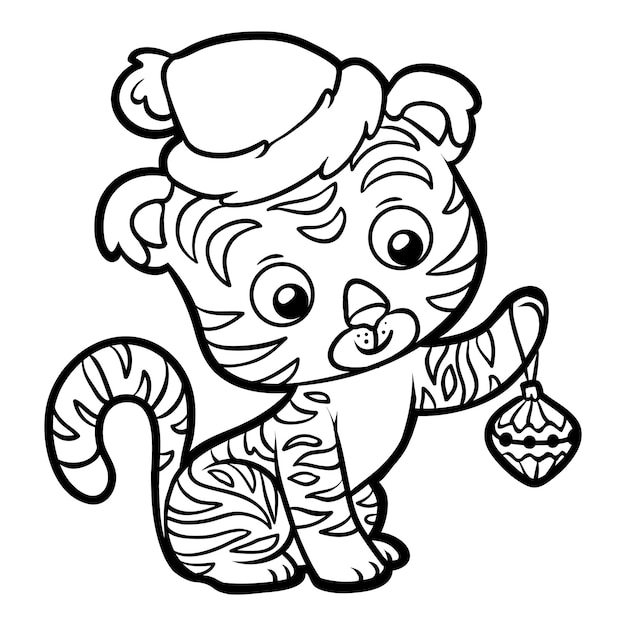 Coloring book for children, Christmas Tiger