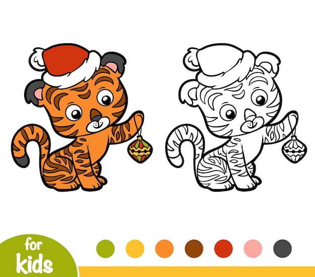 Coloring book for children, Christmas Tiger