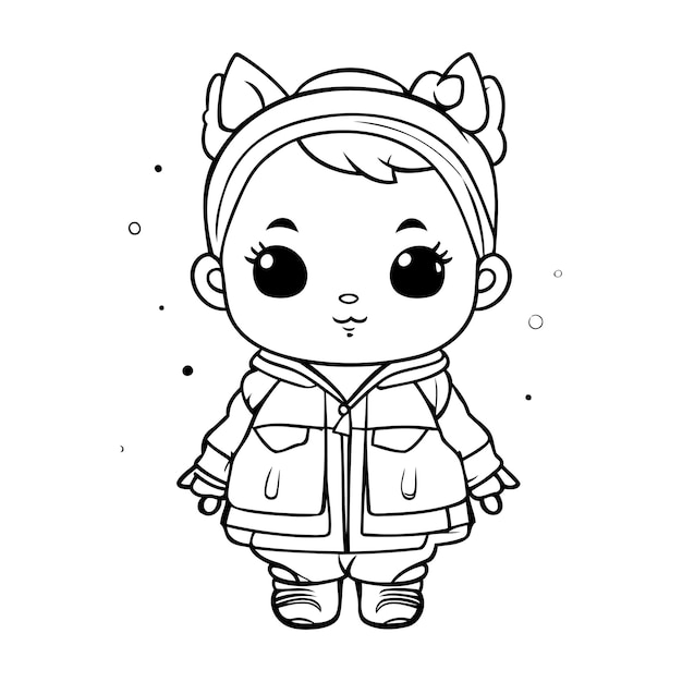 Coloring book for children Cute baby girl in winter clothes