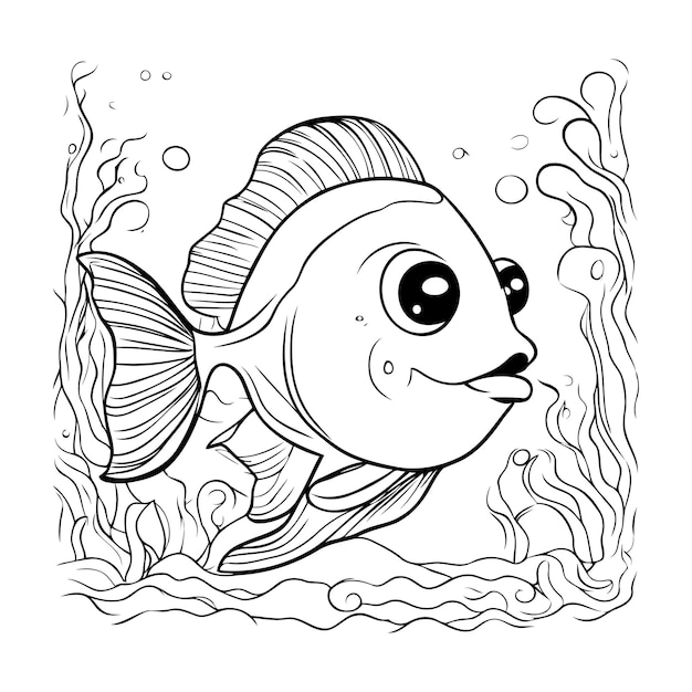 Vettore libro da colorare per bambini simpatico cartone animato pesce illustrazione vettoriale