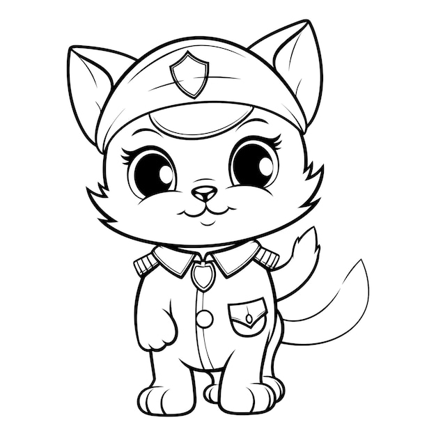 Vector coloring book for children cute cartoon fox in a military uniform