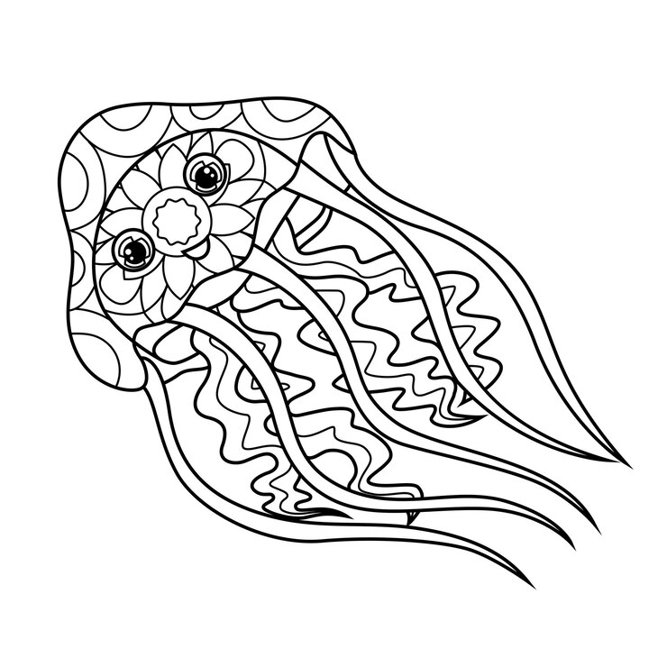 Coloring book for children Cute jellyfish in zentangle style