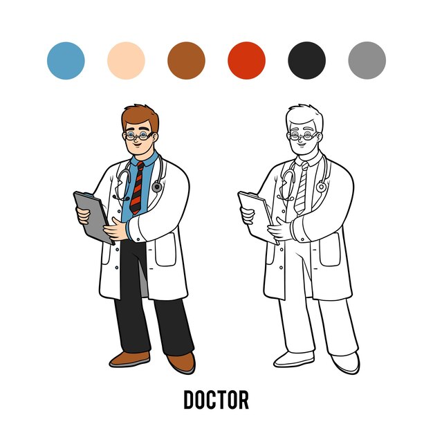 Vector coloring book for children, doctor