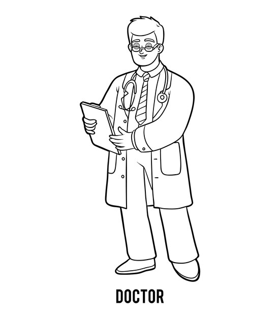 Vector coloring book for children, doctor