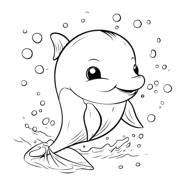 Vector coloring book for children dolphin black and white vector illustration