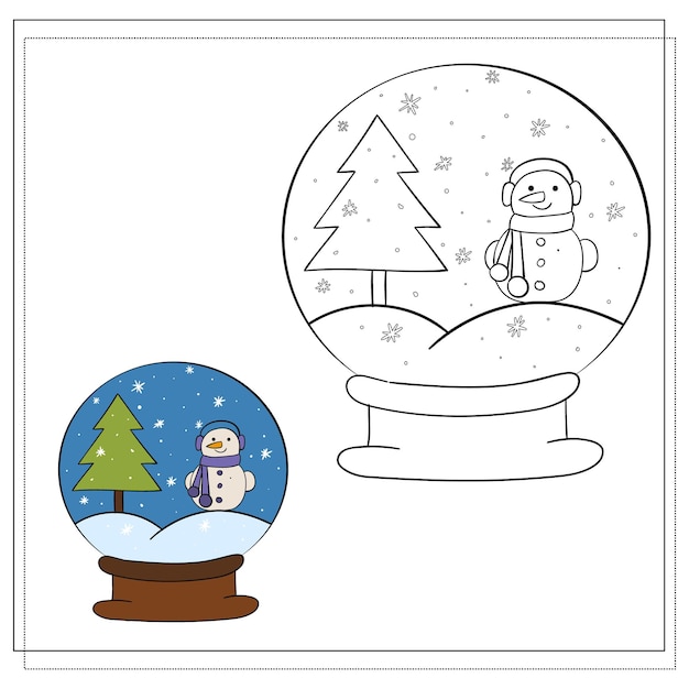 Coloring book for children draw a snow globe based on the drawing vector illustration