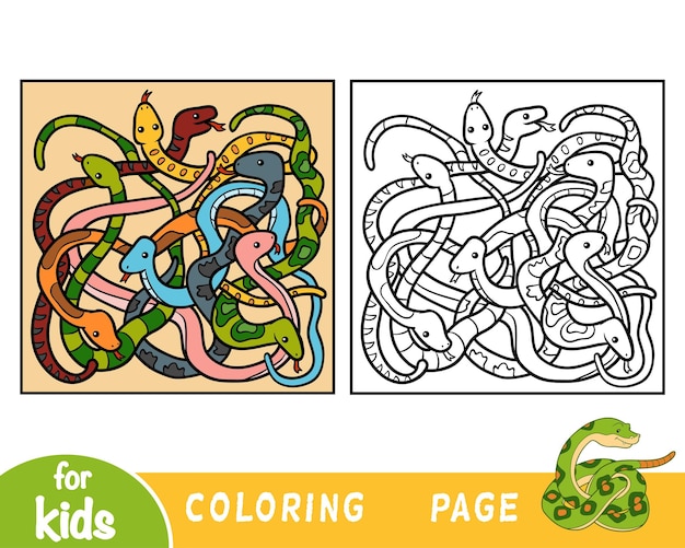 Coloring book for children Eight snakes