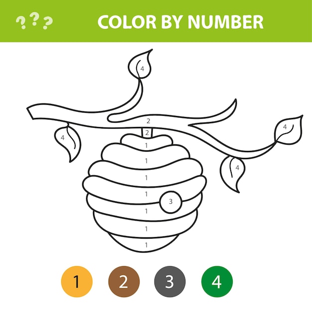 Coloring book for children, funny bee hive - color by numbers. educational children game. color the picture by number.