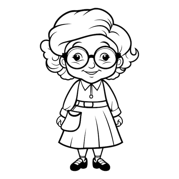 Coloring book for children Grandmother in glasses and a skirt