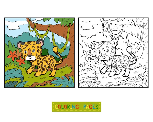 Coloring book for children, jaguar and background