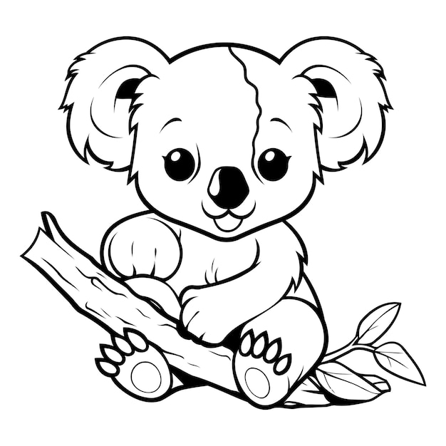 Vector coloring book for children koala bear sitting on a branch