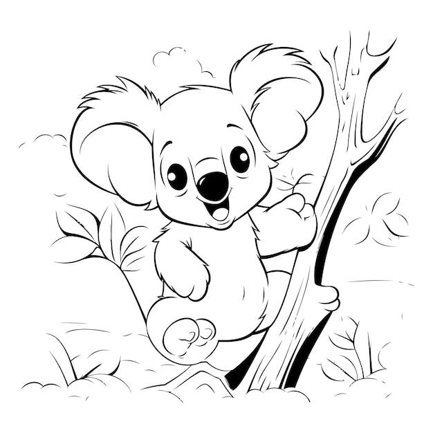 Coloring book for children koala on the tree Vector illustration