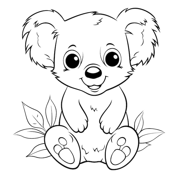 Coloring book for children Koala with leaves