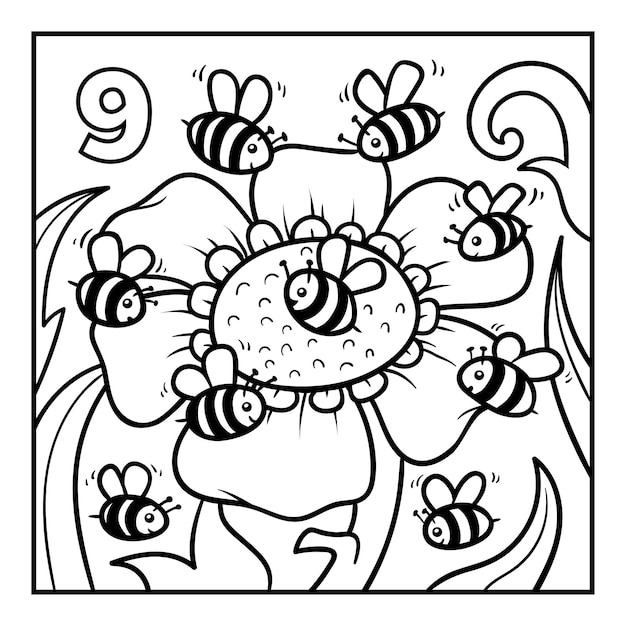 Раскраска для детей Девять пчел