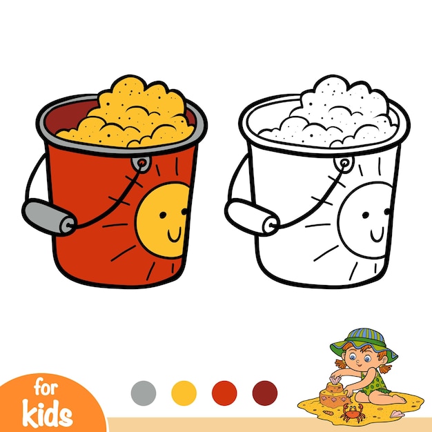 Coloring book for children, pail with sand