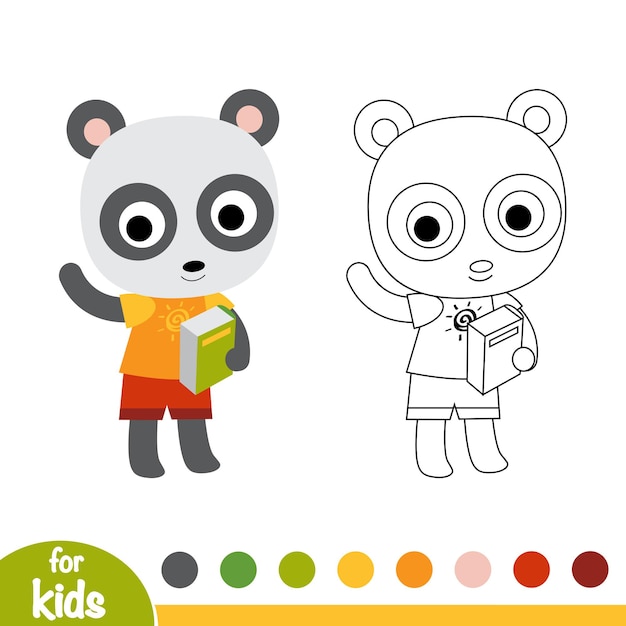 Libro da colorare per bambini, panda e un libro