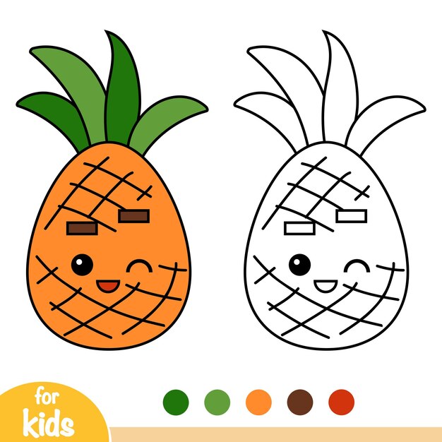 Libro da colorare per bambini ananas con un viso carino