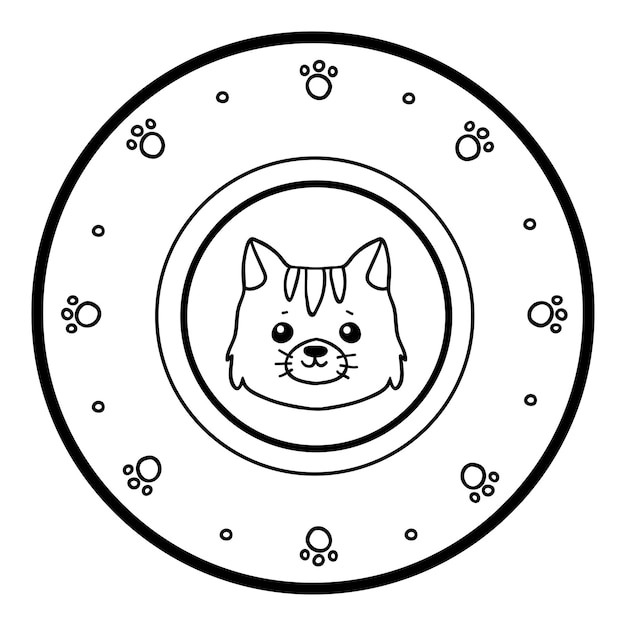 Vector coloring book for children, plate with a cat