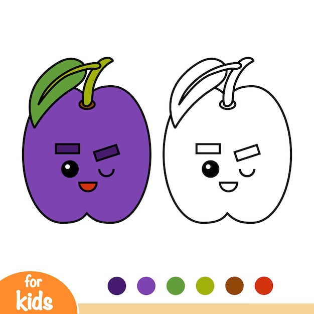 Coloring book for children Plum with a cute face