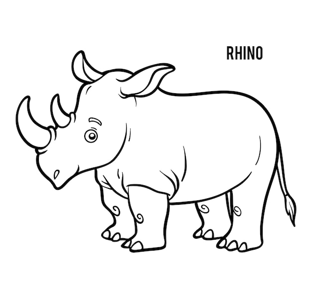 Vector coloring book for children, rhino