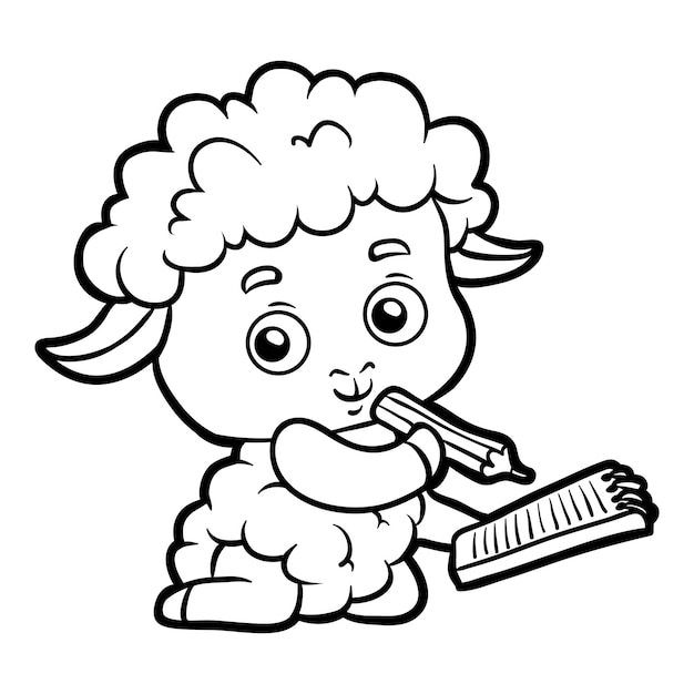 Coloring book for children, Sheep writer with a pencil and a notebook