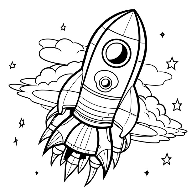 Vector coloring book for children space rocket coloring page