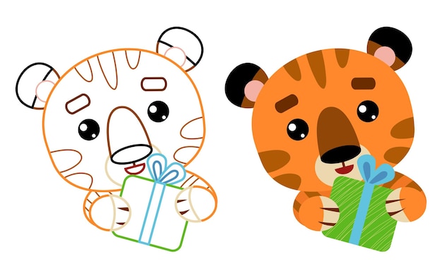 Libro da colorare per bambini, tiger e regalo