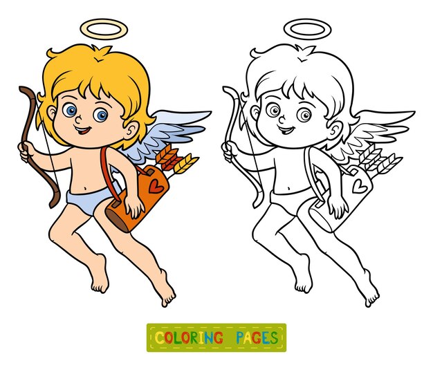 Coloring book for children, valentine's day character, angel