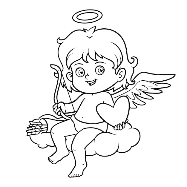 Vector coloring book for children, valentine's day character, angel