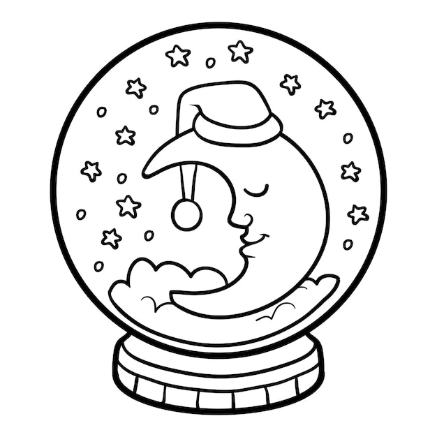 Coloring book for children, winter Snowball with moon