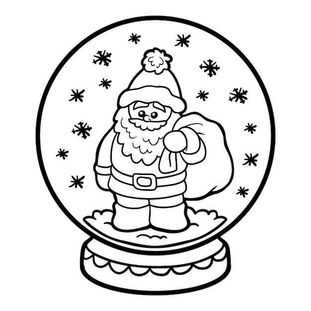 Coloring book for children, winter Snowball with Santa Claus