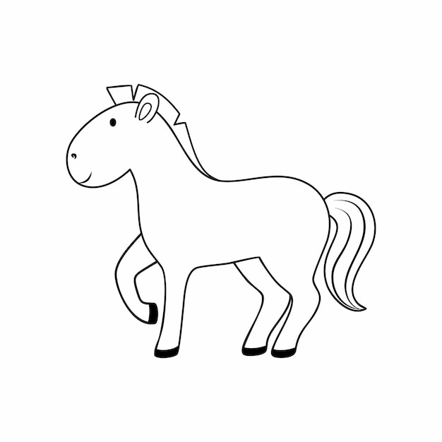 Libro da colorare per bambini con l'immagine di un cavallo. un cavallo disegnato con una linea di contorno nera. animali per bambini.