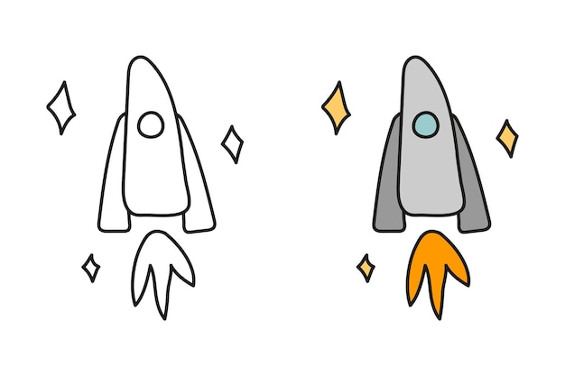 Coloring book for children with a rocket