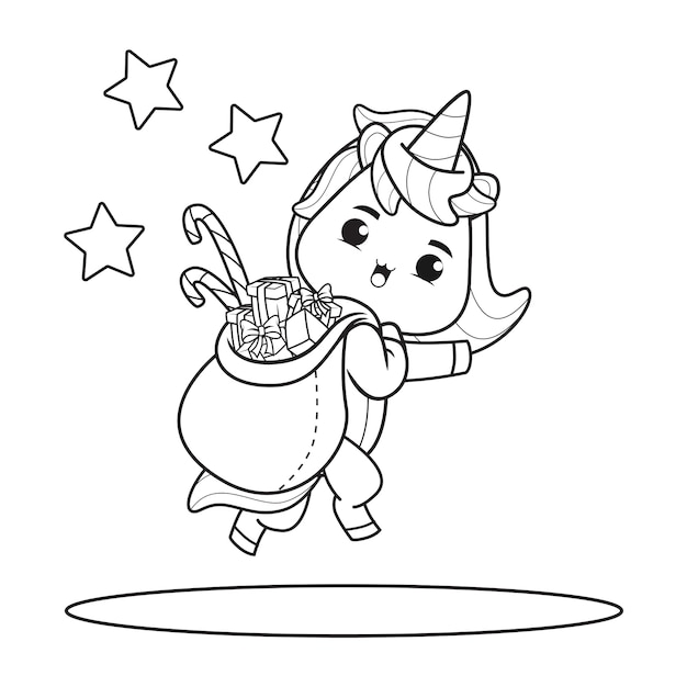 Coloring book christmas day with cute unicorn