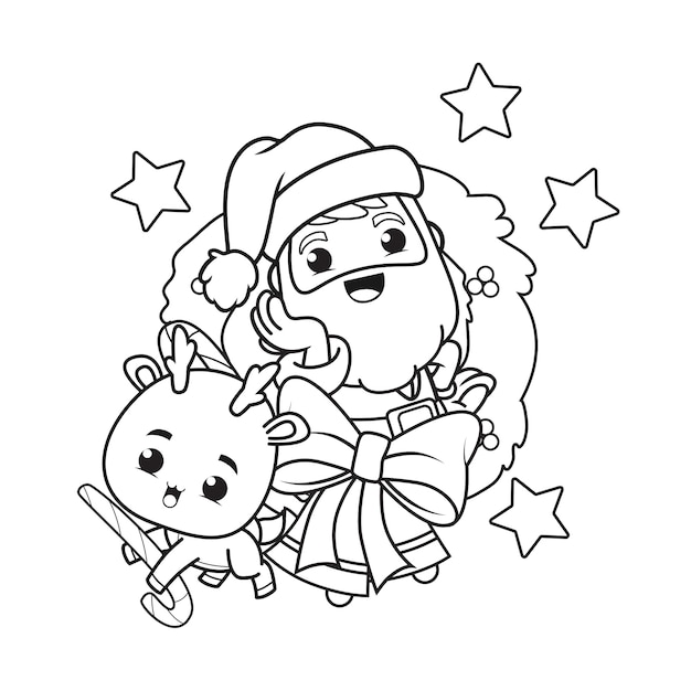 산타 클로스와 귀여운 사슴 색칠하기 책 크리스마스
