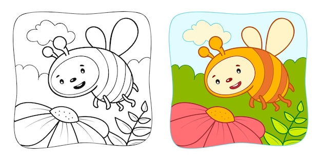 Coloring book or Coloring page for kids Bee vector clipart Nature background