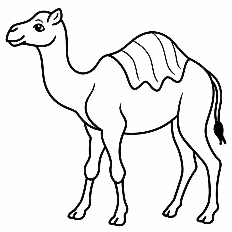 Vector coloring book cute camel with outline stroke
