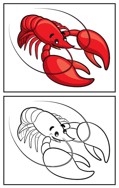 Coloring book cute lobster coloring page and colorful clipart character vector cartoon