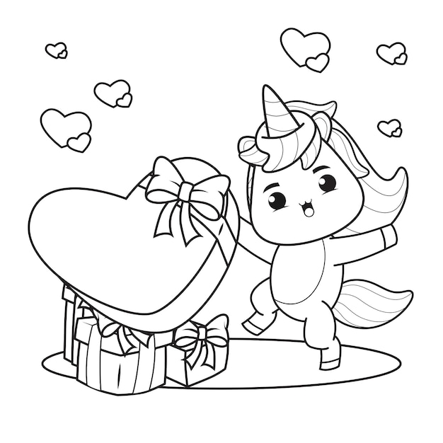 Coloring Book Cute Unicorn for Valentine's Day Illustration