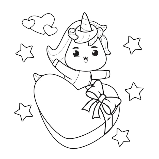 Coloring Book Cute Unicorn voor Valentijnsdag illustratie