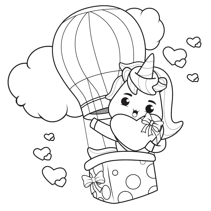 Vector coloring book cute unicorn voor valentijnsdag illustratie