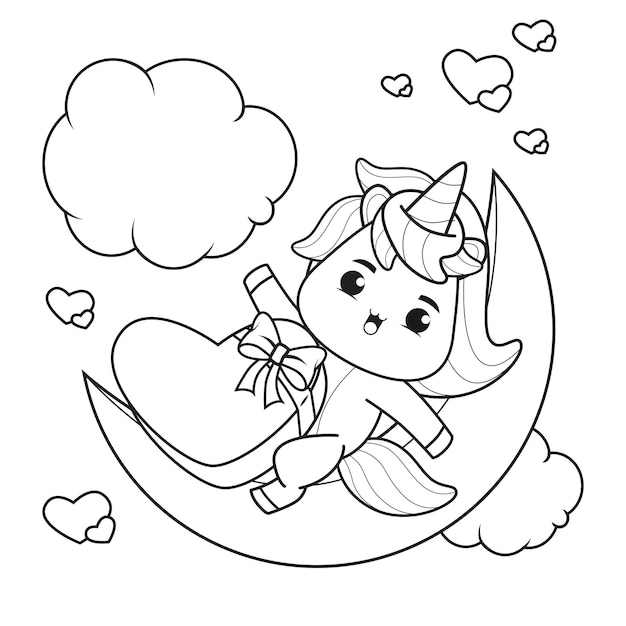 Coloring book cute unicorn voor valentijnsdag illustratie