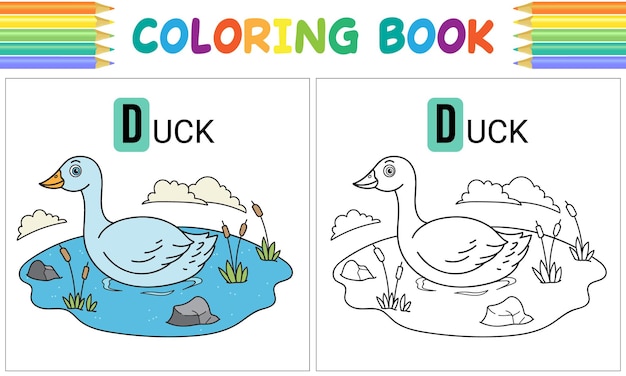 Vector coloring book duck cartoon character