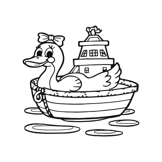 Coloring book ducks boat on water